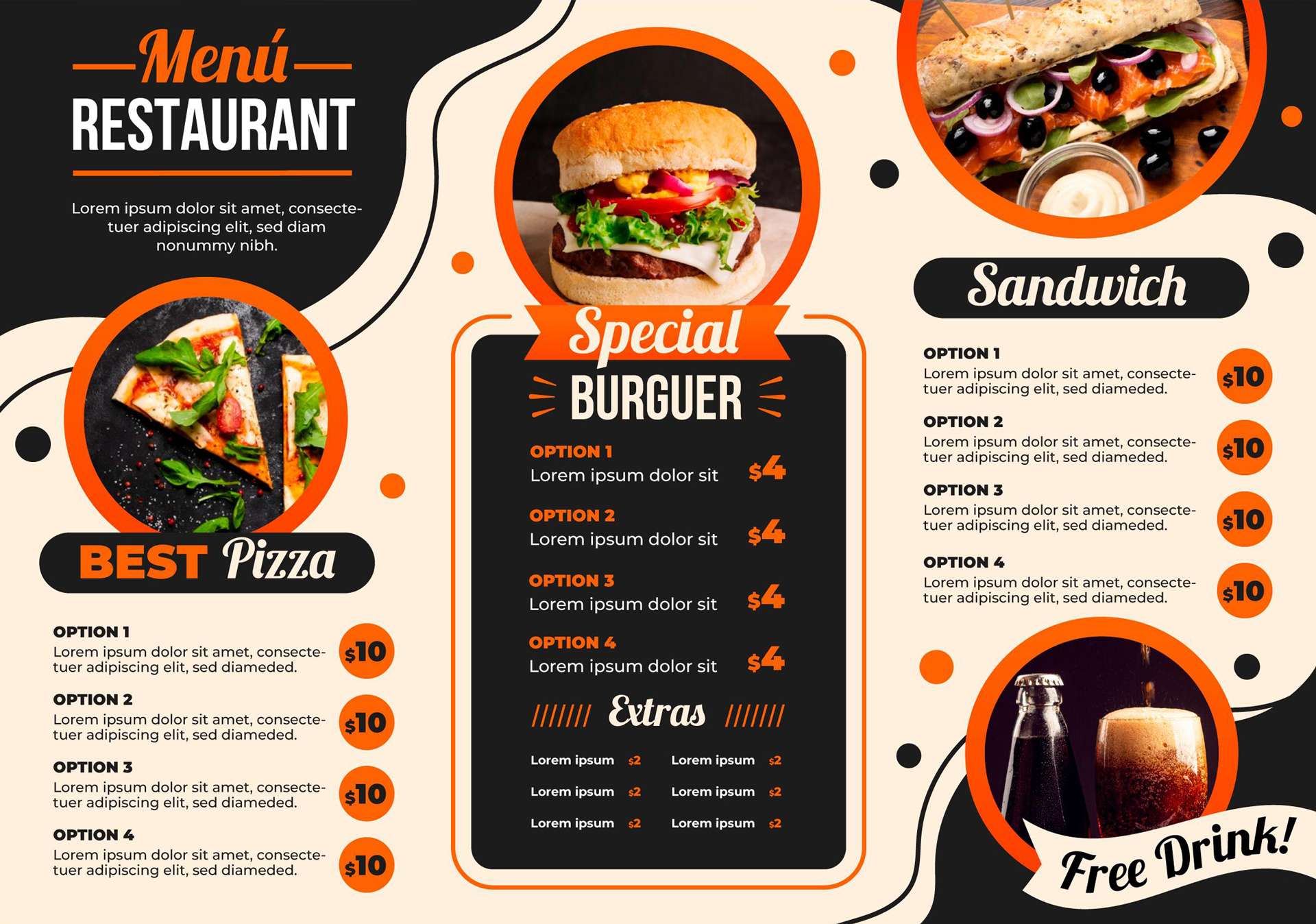 Menydesign for hamburger gatekjøkken a3 format for bordmeny