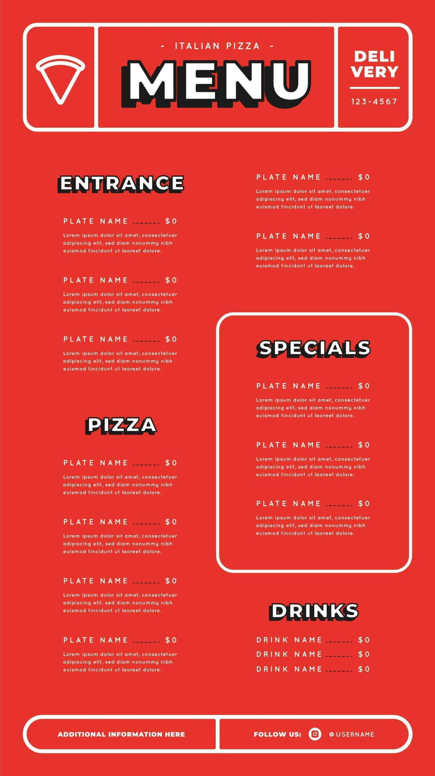 Menydesign til pizzarestaurant